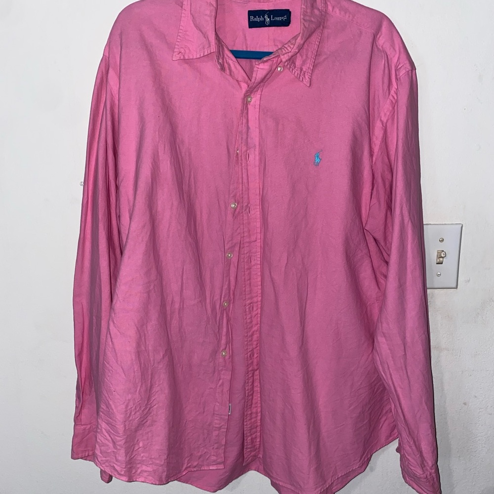 Long sleeve pink, polo button down shirt, size xxl in men